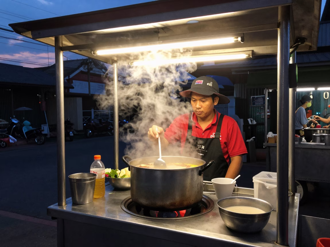 Hot Noodles in Bangkok at Blue Hour in in Bangkok, Thailand
