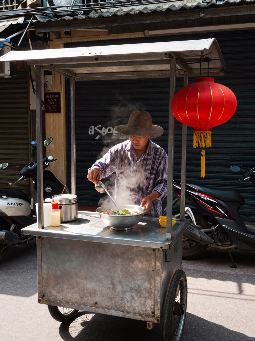 Hot Pho in Hanoi at Midday Light in in Hanoi, Vietnam
