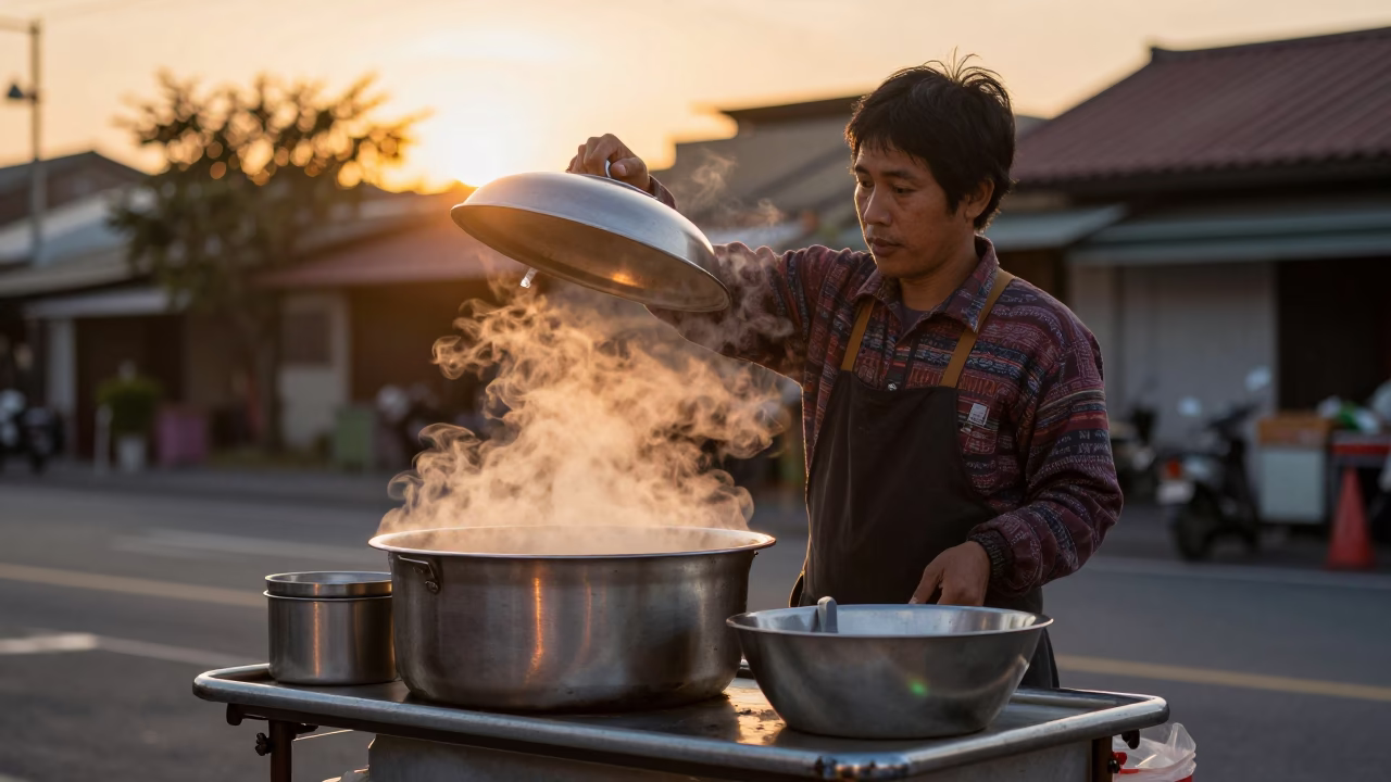 Hot Snacks at Sunset Light in Tainan in in Tainan, Taiwan