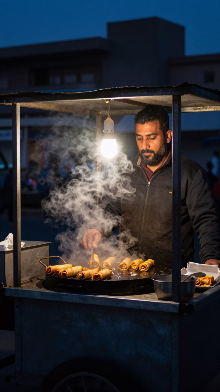 Hot Snacks at The Predawn Darkness Light in Alexandria in in Alexandria, Egypt