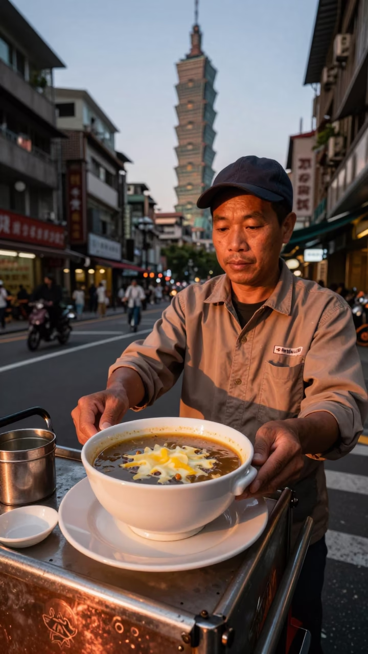 Hot Soup at Copper-toned Light Before Dusk in Taipei in in Taipei, Taiwan