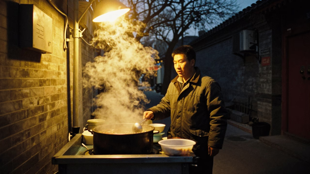 Hot Soup in Beijing at Deep In The Night Light in in Beijing, China