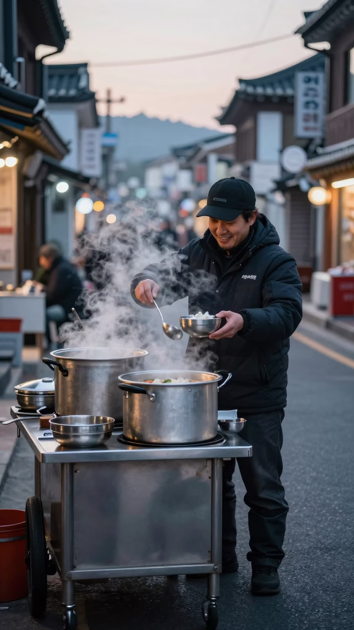 Hot Soup in Seoul at Sunrise Light in in Seoul, South Korea