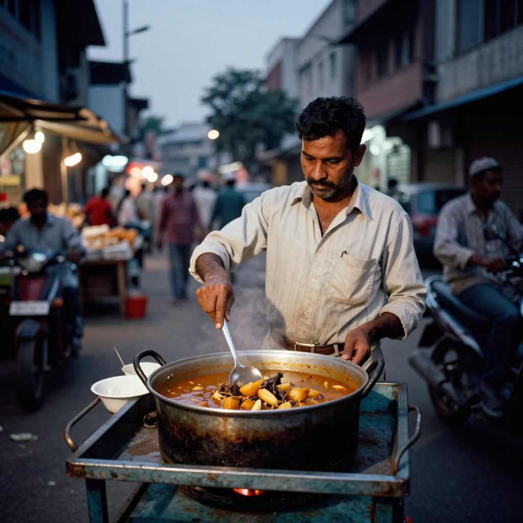 Hot Stew in Hyderabad at As City Lights Begin To Glow in in Hyderabad, India