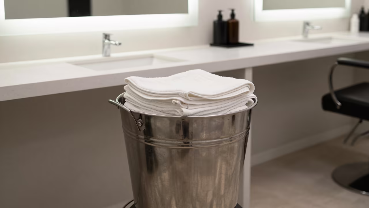 Hot Stone Towel Wringer Bucket at Salon Counter in at a salon reception counter in Bradford