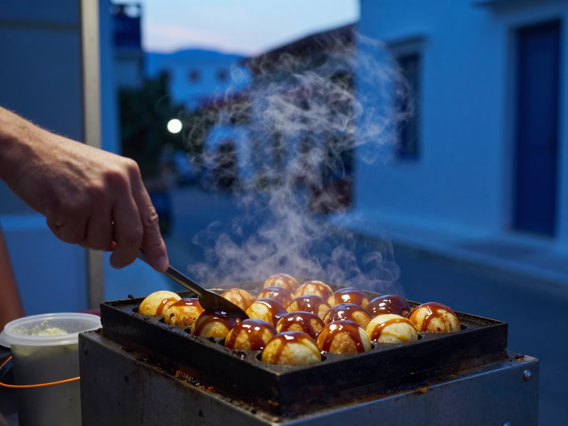 Hot Takoyaki at Blue Hour in Athens in in Athens, Greece