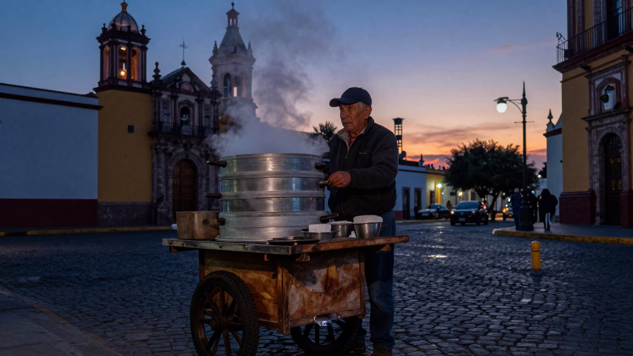 Hot Tamales in Mexico City at Indigo Twilight After Sunset in in Mexico City, Mexico