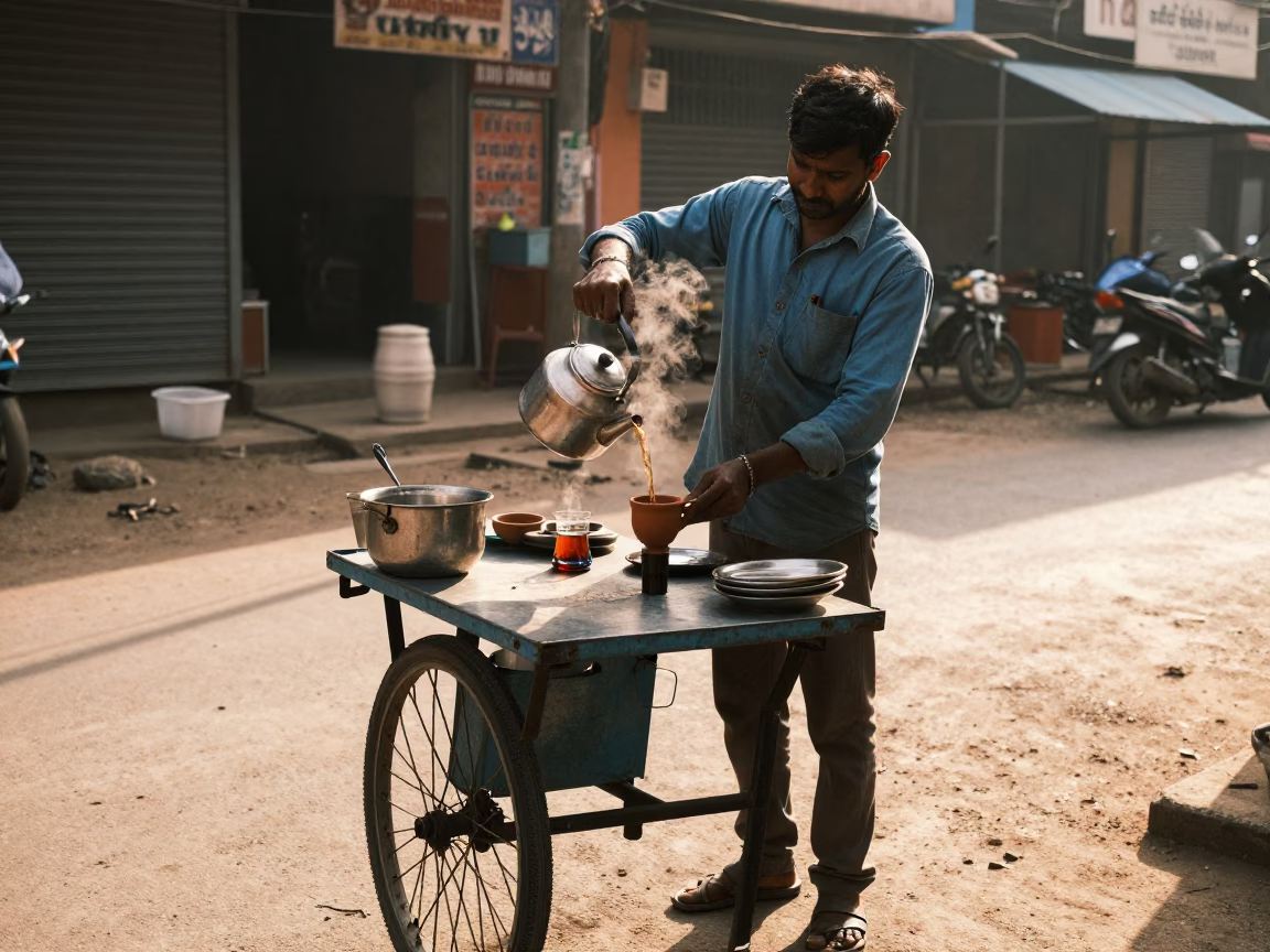 Hot Tea at Late Afternoon Light in Chennai in in Chennai, India