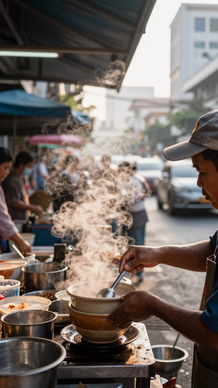 Hot Tea in Bangkok at The Early Morning Light in in Bangkok, Thailand