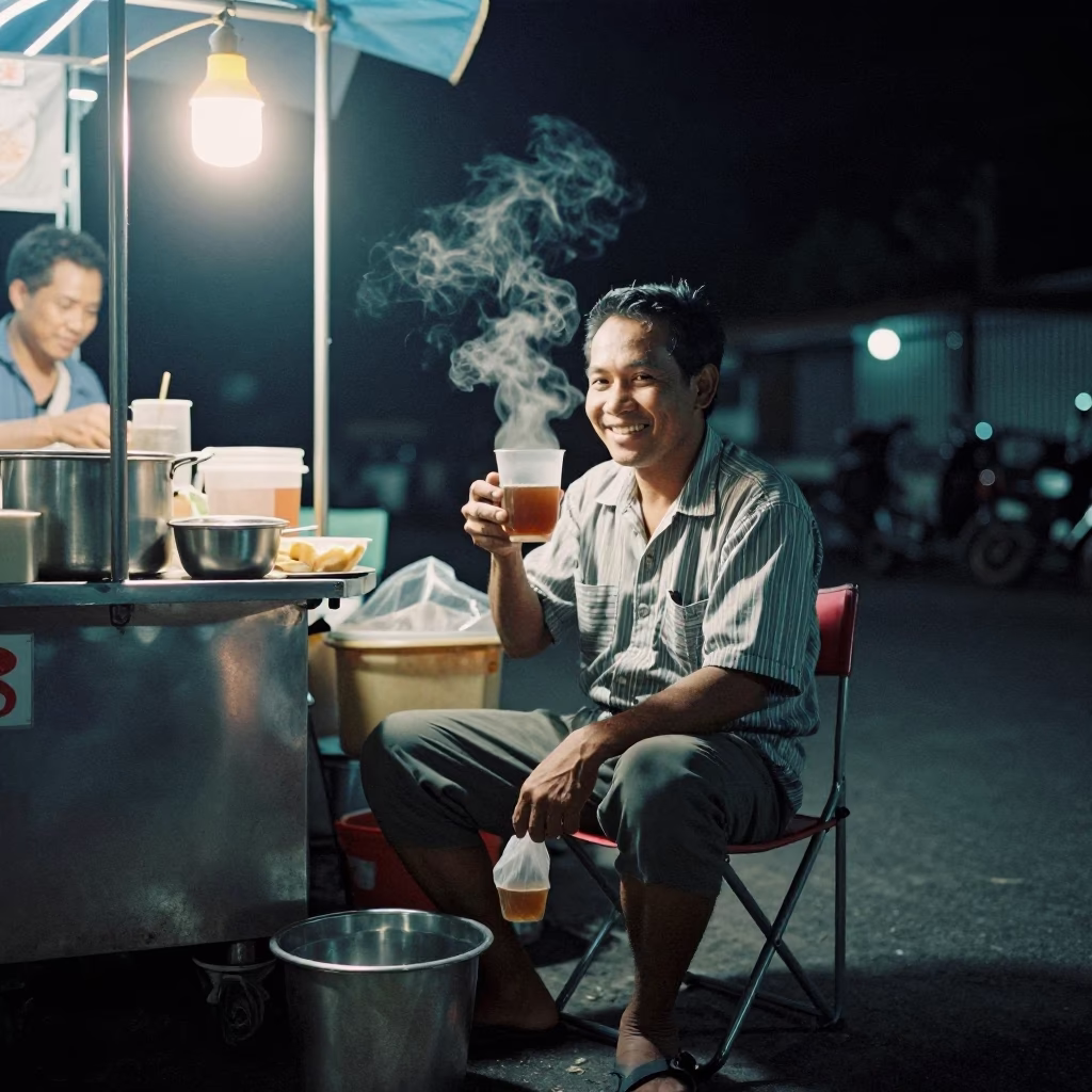 Hot Tea in Chiang Mai at Midnight Light in in Chiang Mai, Thailand