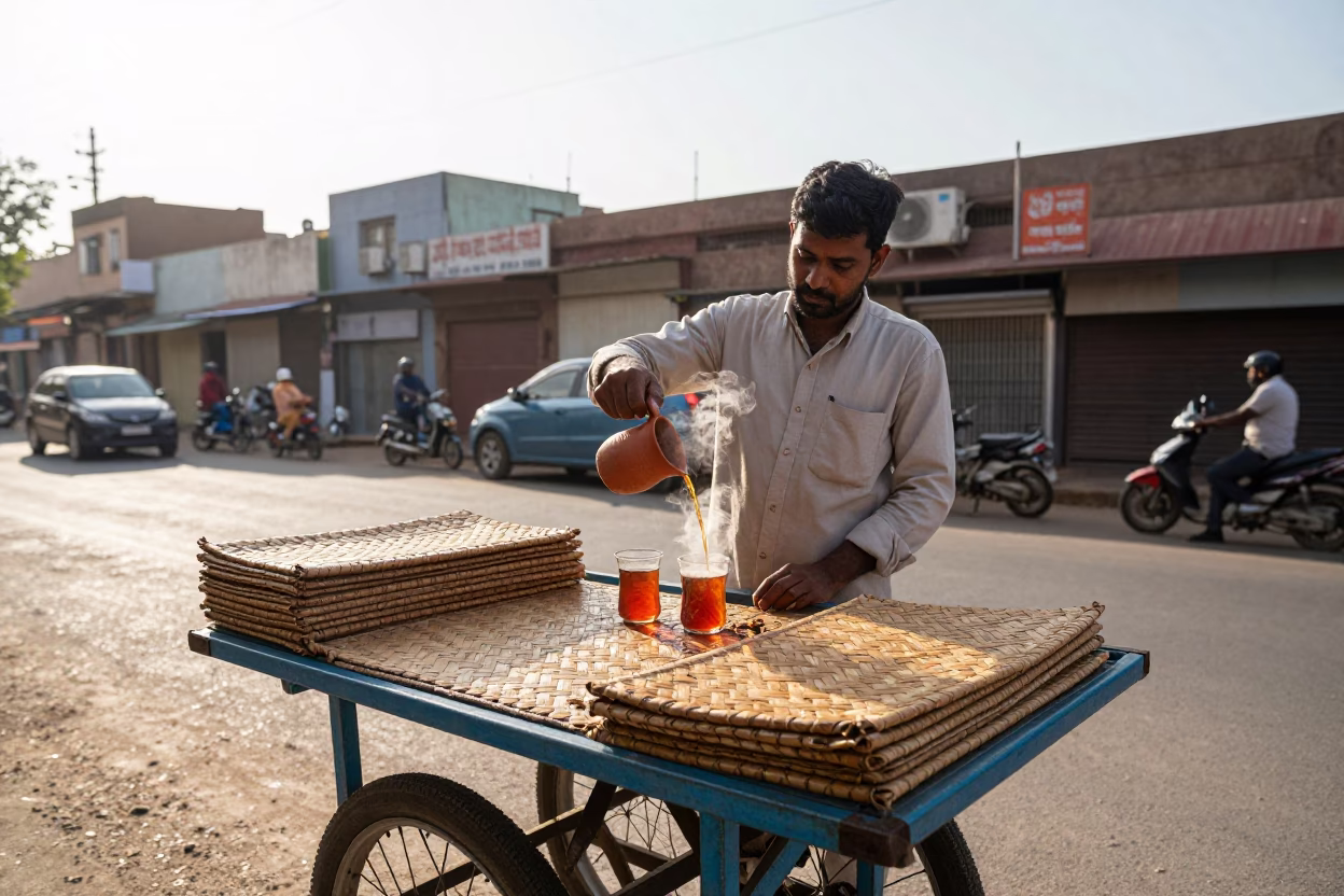 Hot Tea in Hyderabad at Clear Late-afternoon Light in in Hyderabad, India
