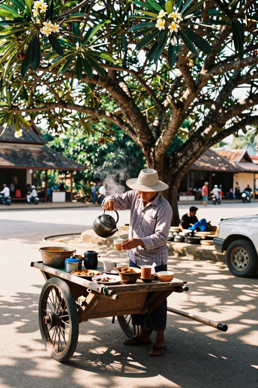 Hot Tea in Luang Prabang at The Early Afternoon Light in in Luang Prabang, Laos