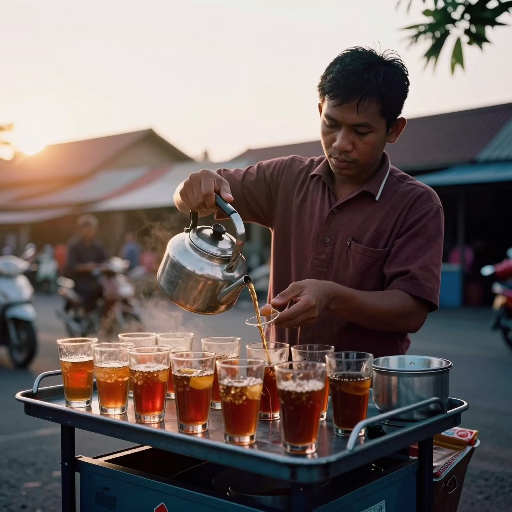 Hot Tea in Yogyakarta at Golden Hour in in Yogyakarta, Indonesia