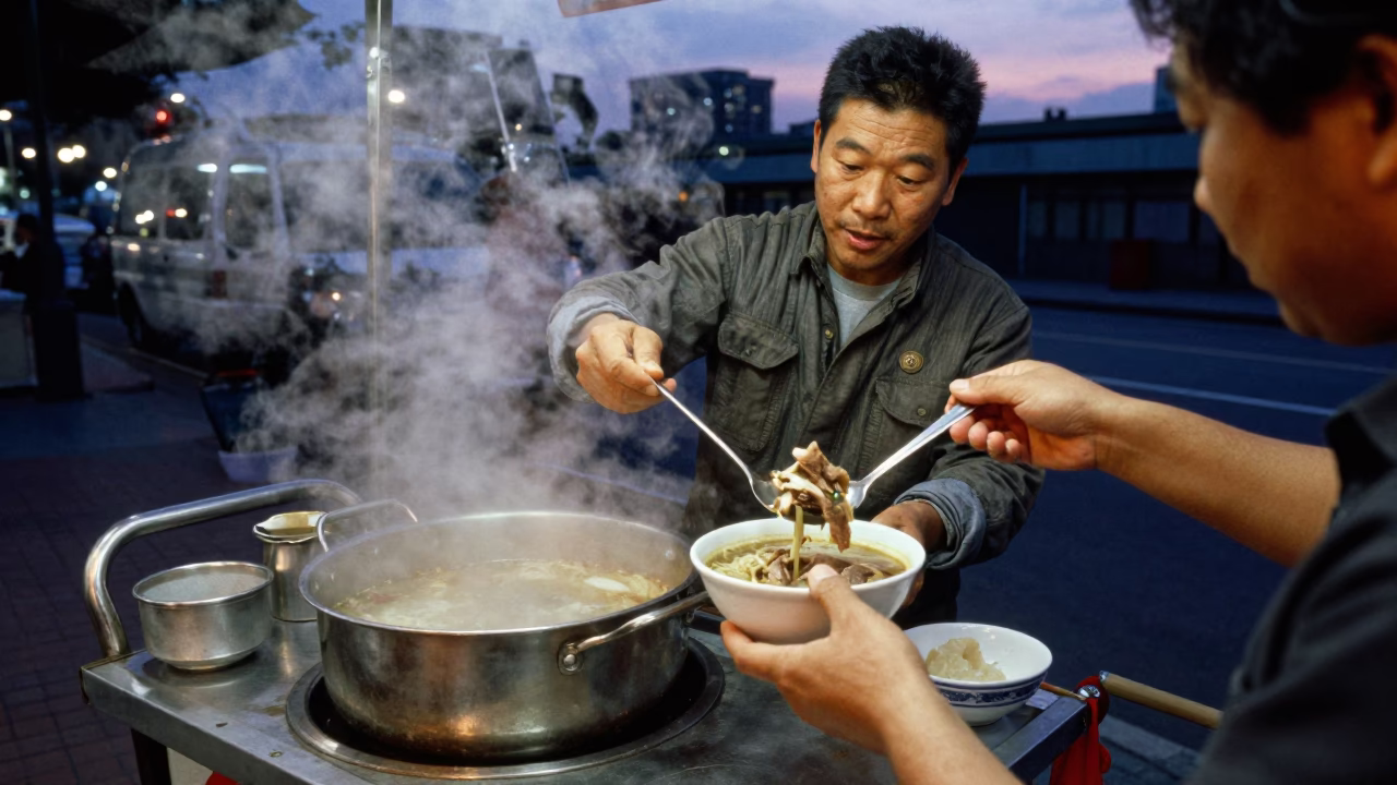 Hot Thukpa in Taipei at Twilight in in Taipei, Taiwan