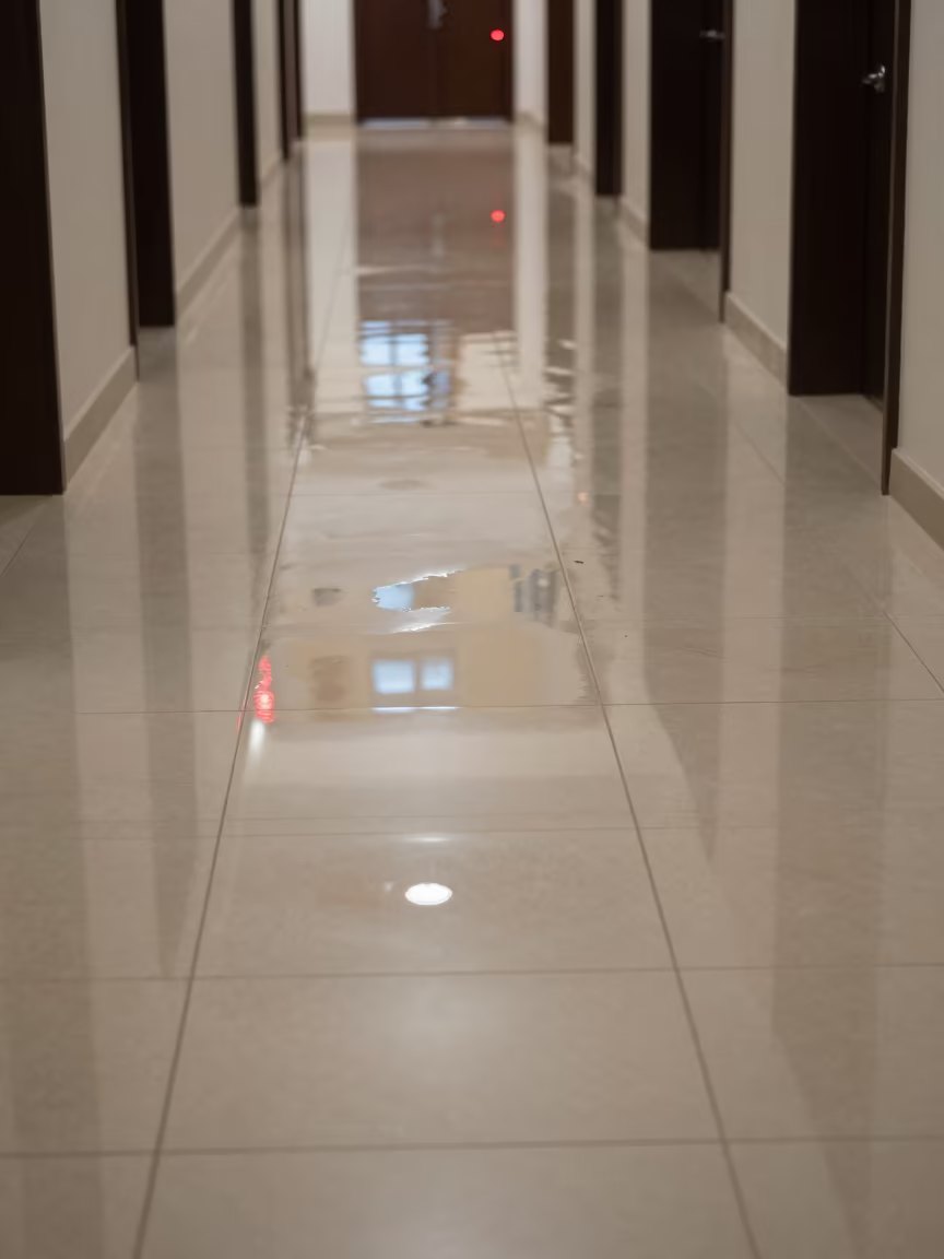 Hotel Corridor Puddle Reflection Ankara in in a quiet guest corridor near Ankara