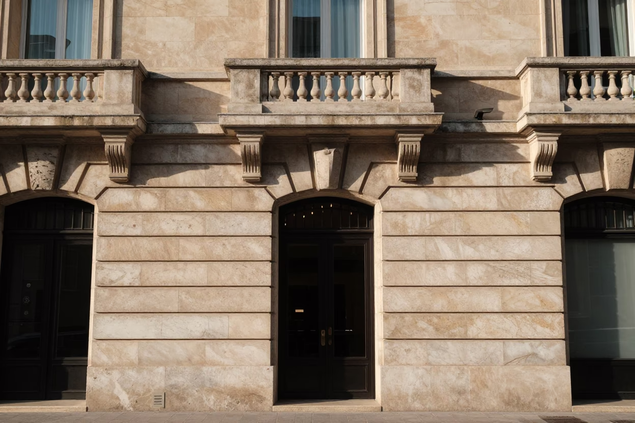 Hotel Facade at The Late Morning Light in Nice in in Nice, France