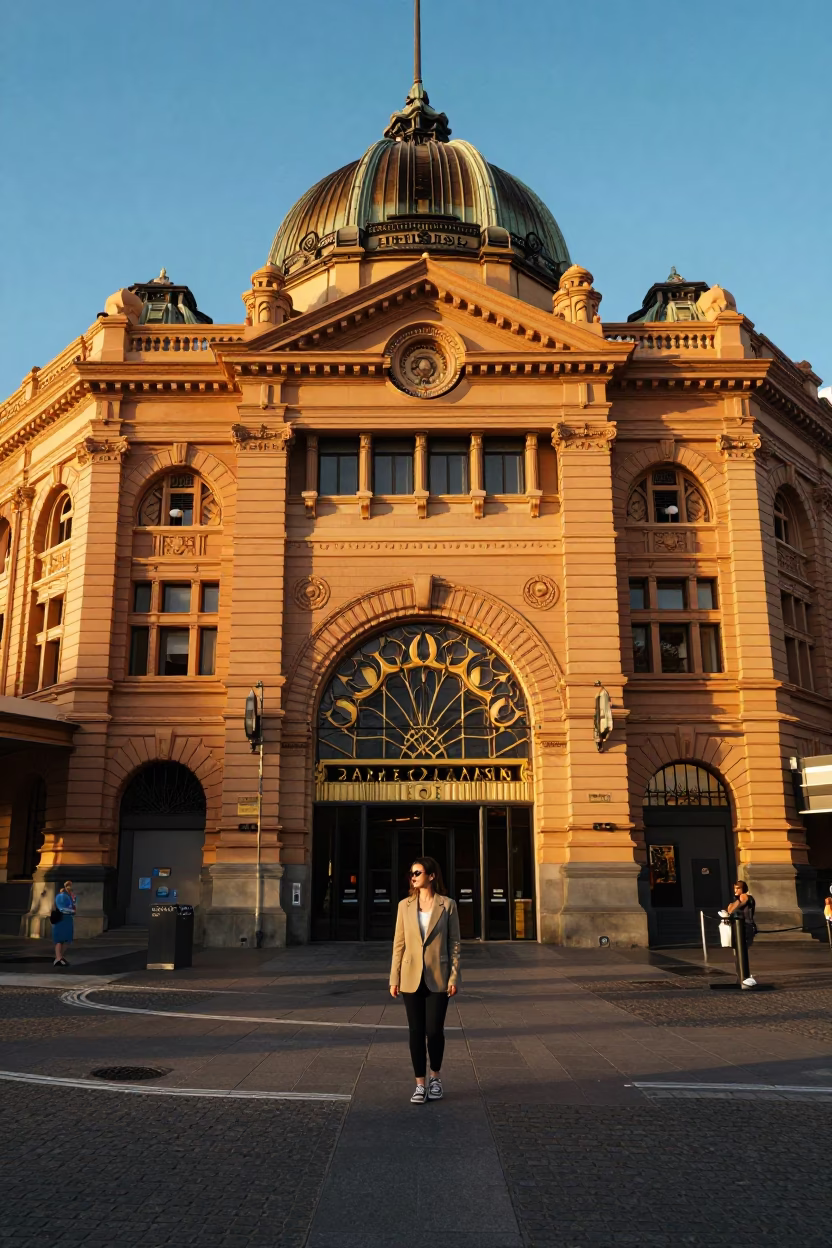 Hotel Facade in Melbourne at Sunset Light in in Melbourne, Victoria, Australia