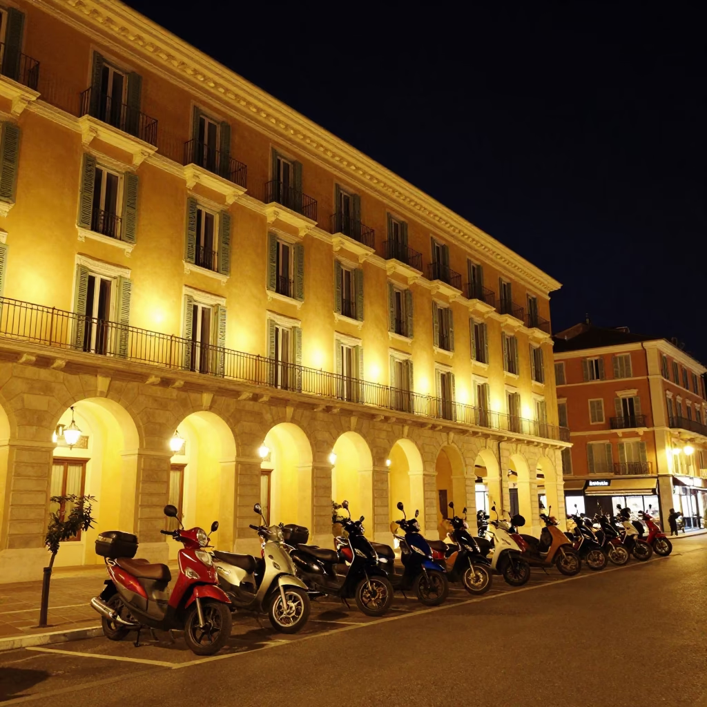 Hotel Facade in Nice at Late At Night Light in in Nice, France