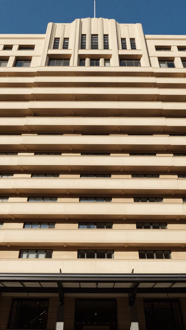 Hotel Facade in Sydney at The Flat Glare Of Noon Light in in Sydney, New South Wales, Australia