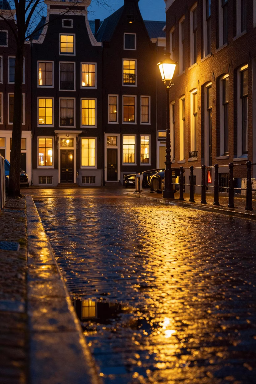 Hotel Lights And Tail Lights in Amsterdam at Late At Night Light in in Amsterdam, Netherlands