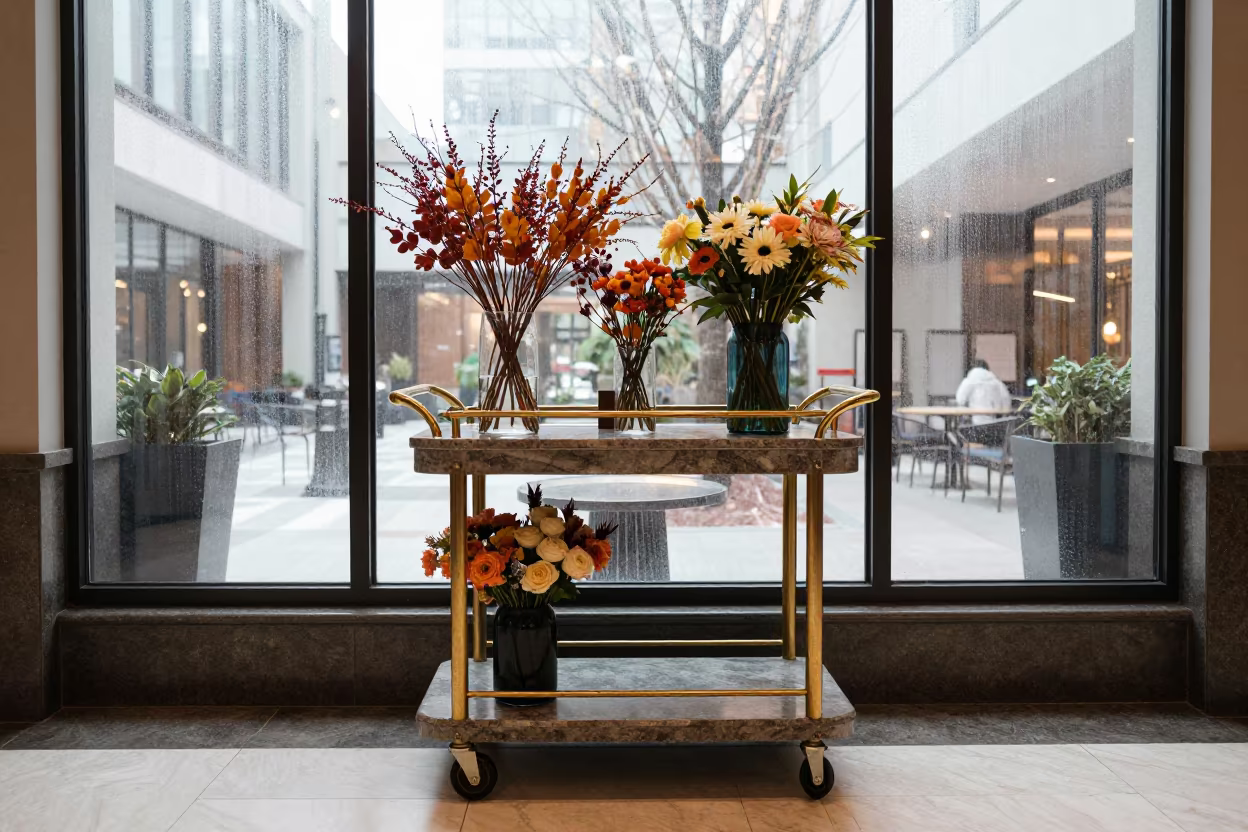 Hotel Lobby Flower Cart Hobart Autumn in inside a hotel lobby in Hobart