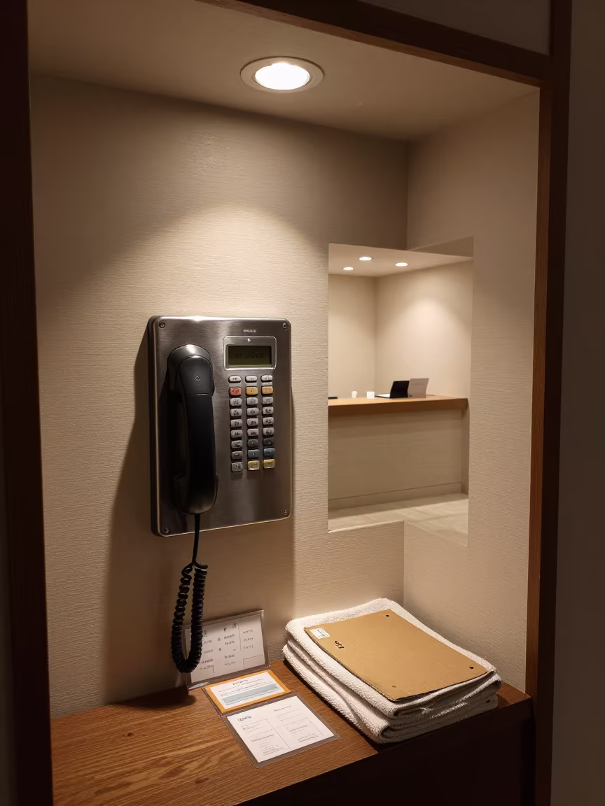 Hotel Lobby Phone Bin Akihabara Tokyo Predawn in inside a hotel lobby in Akihabara, Tokyo