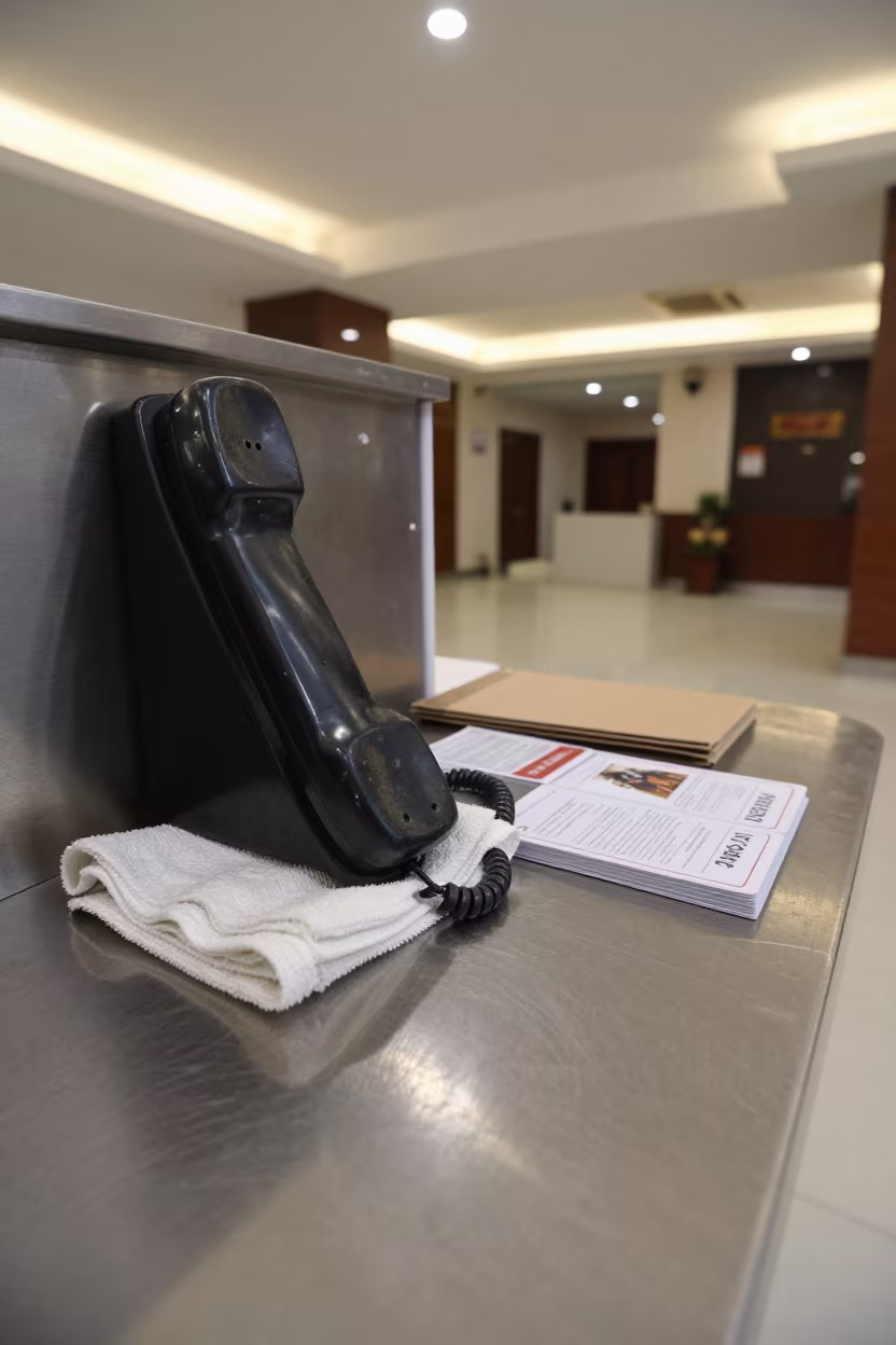 Hotel Lobby Phone Bin with Cards and Cloth in inside a hotel lobby in Nagpur