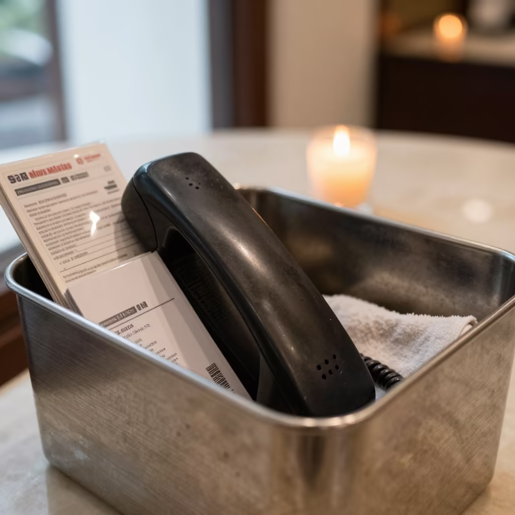 Hotel Lobby Phone Bin with Warm Evening Light in inside a hotel lobby near Makassar