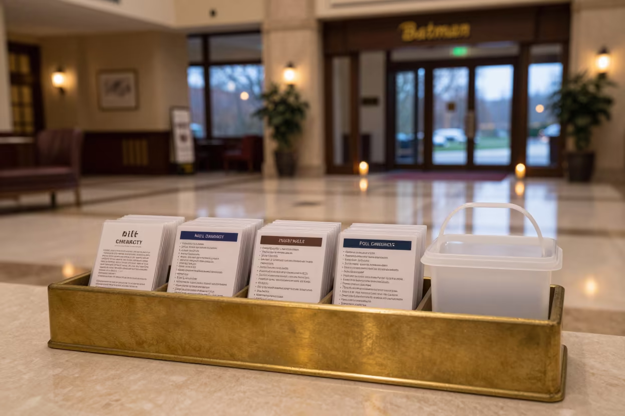Hotel Lobby Pool Chemistry Log Clipboard in Warm Light in inside a hotel lobby near Batman