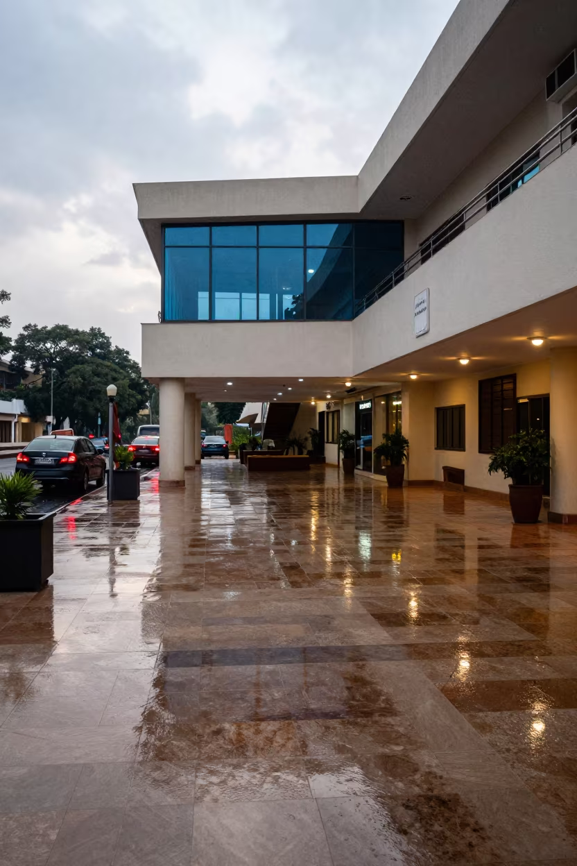 Hotel Lobby Puddle Reflection Khartoum Rain in inside a hotel lobby near Khartoum