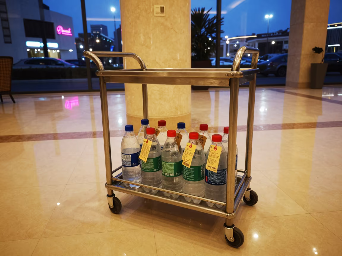 Hotel Lobby Water Refill Trolley Kuwait City in inside a hotel lobby in Kuwait City