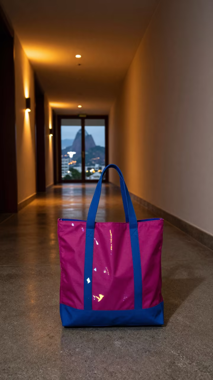 Hotel Pet Tote in Rio Corridor Neon Light in in a quiet guest corridor near Rio de Janeiro