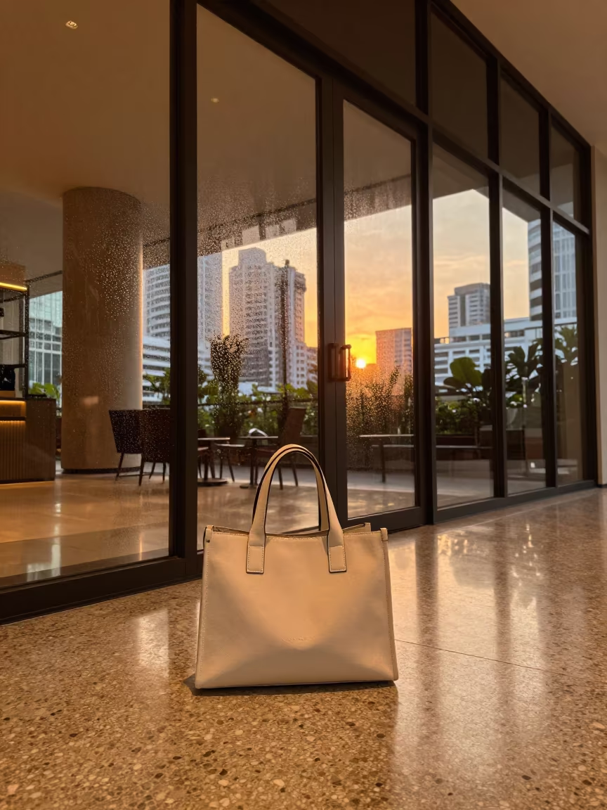 Hotel Pet Tote at Sunset in Bangkok Lobby in inside a hotel lobby in Sukhumvit, Bangkok