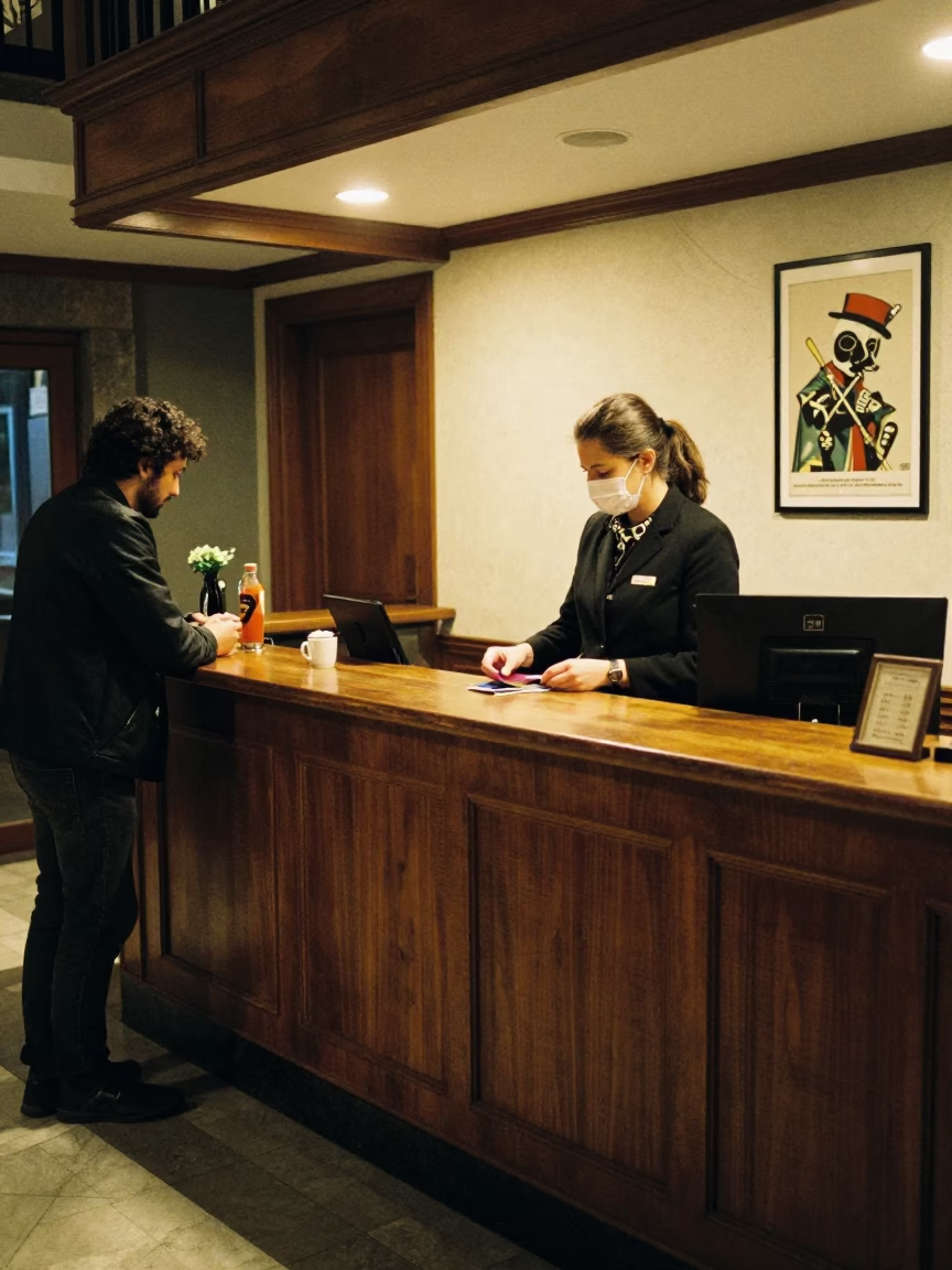 Hotel Reception Desk in Porto at Midnight Light in in Porto, Portugal