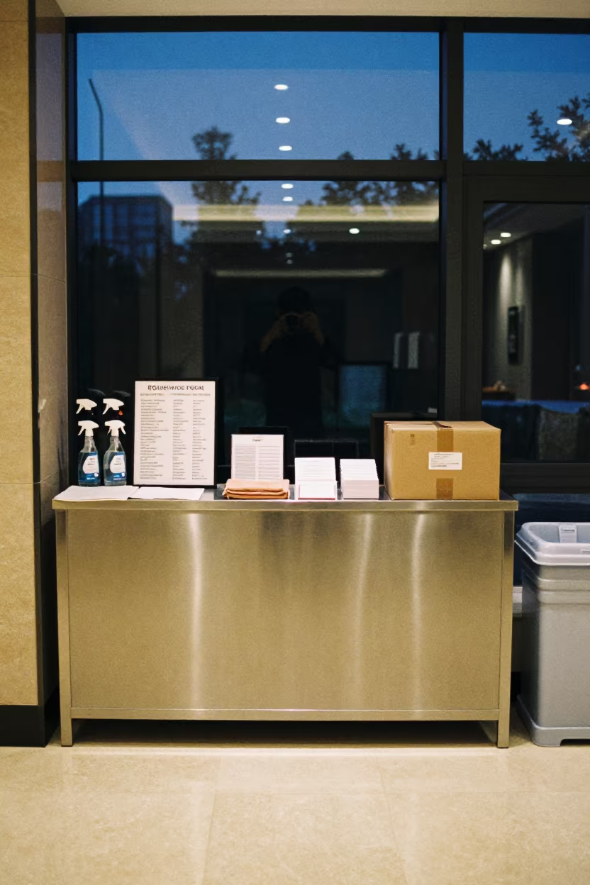 Hotel Room Spray Tag Board with Towel in inside a hotel lobby near Dalian