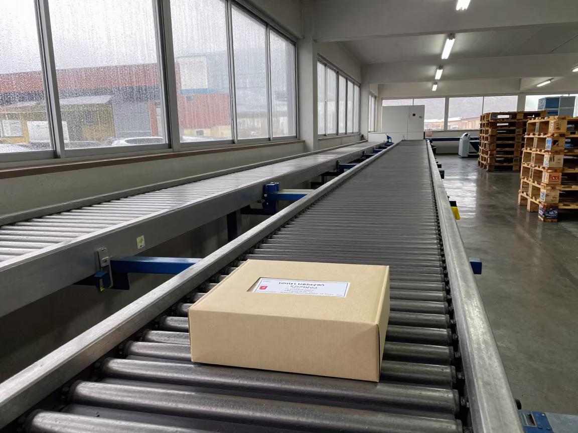 Hotel Voucher Envelope on Sorting Belt in El Alto in at a parcel sorting belt in El Alto