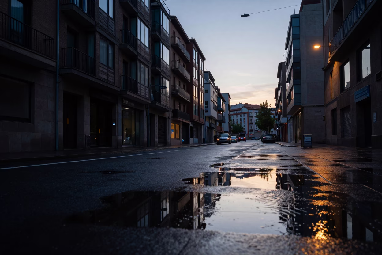 Hotel Windows And Tail Lights at Sunrise Light in Bilbao in in Bilbao, Spain