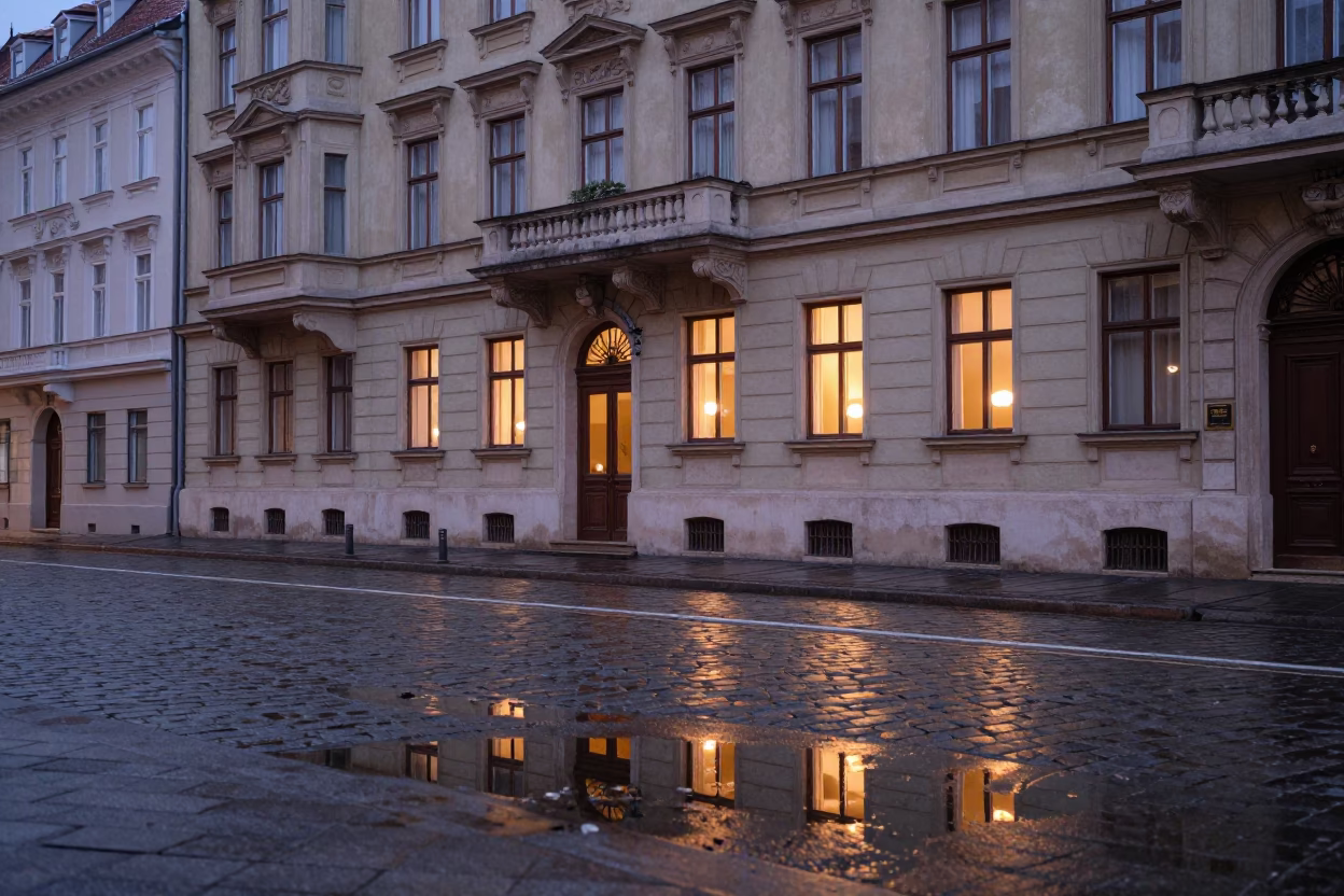 Hotel Windows And Tail Lights in Budapest in in Budapest, Hungary