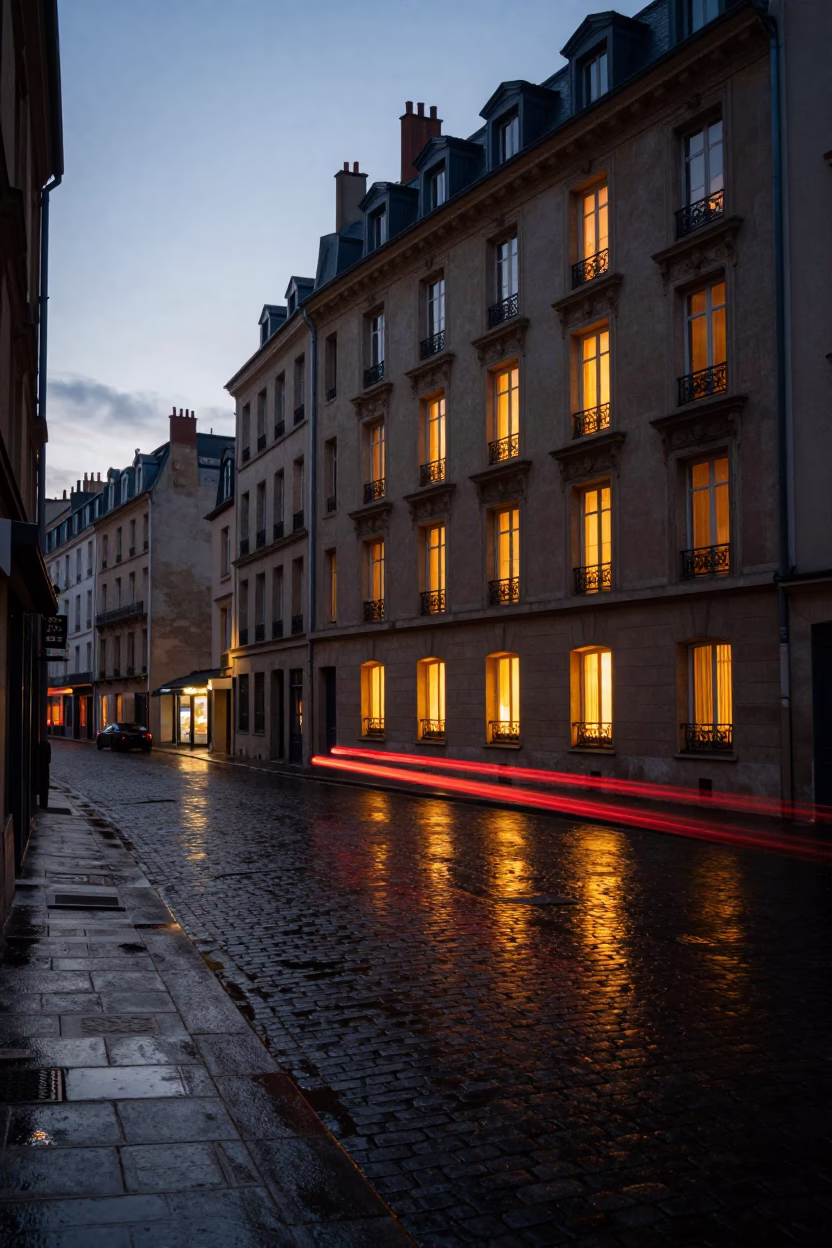 Hotel Windows And Tail Lights in Lyon in in Lyon, France