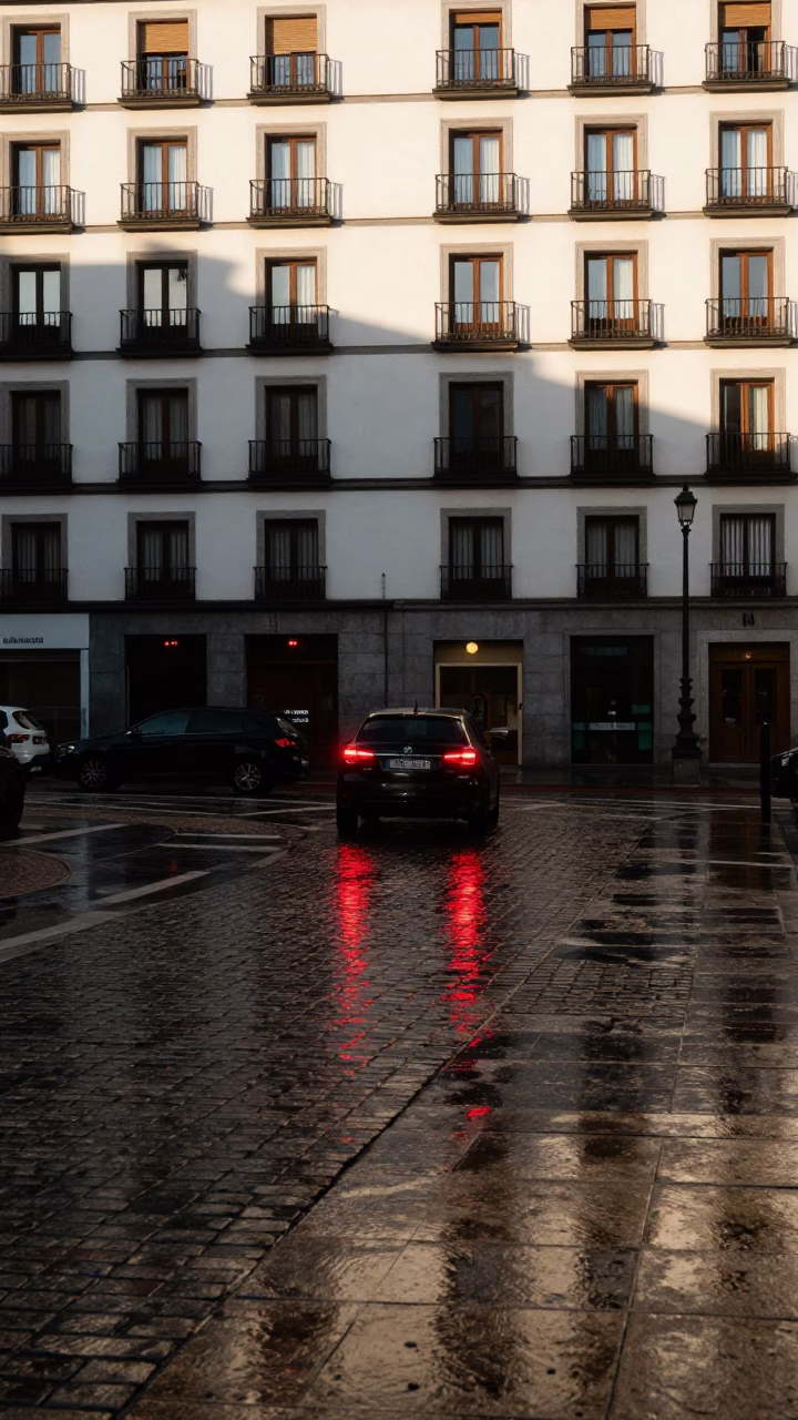 Hotel Windows And Tail Lights in Madrid in in Madrid, Spain