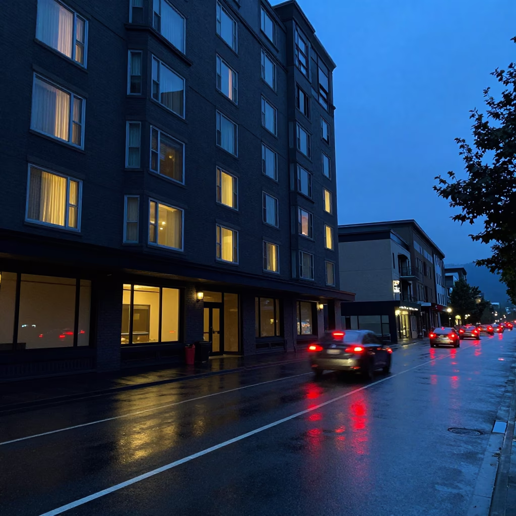 Hotel Windows And Tail Lights in Portland in in Portland, Oregon, United States