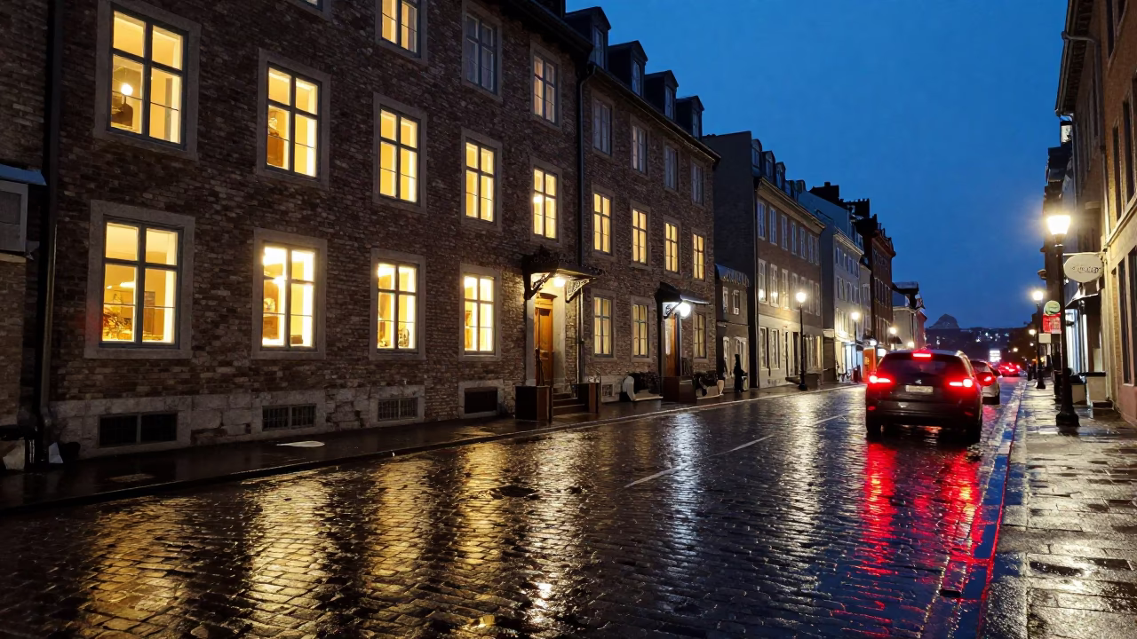 Hotel Windows And Tail Lights in Quebec City in in Quebec City, Quebec, Canada