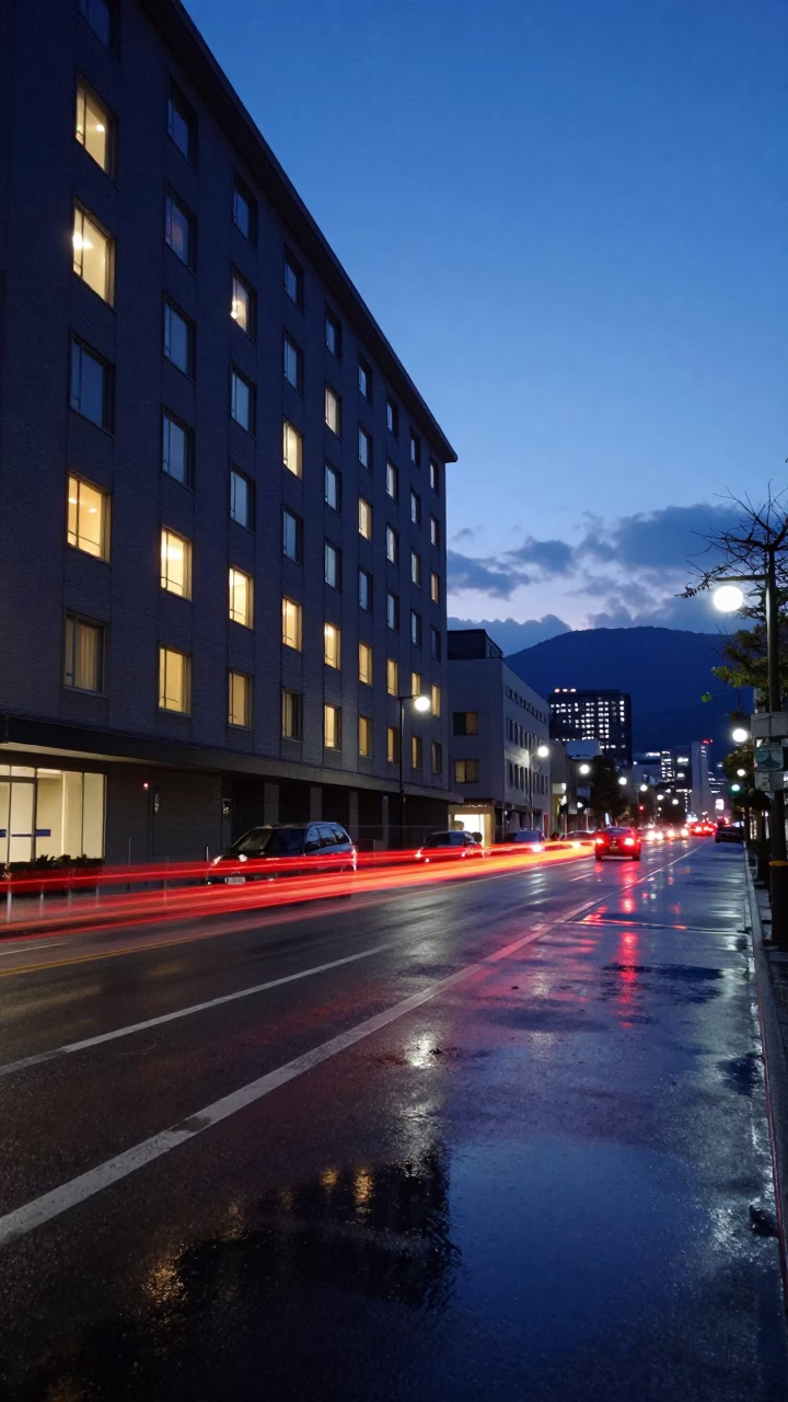 Hotel Windows And Tail Lights in Sapporo in in Sapporo, Japan