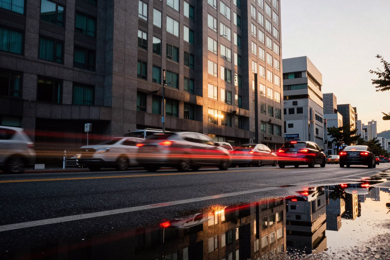 Hotel Windows And Tail Lights in Seoul in in Seoul, South Korea