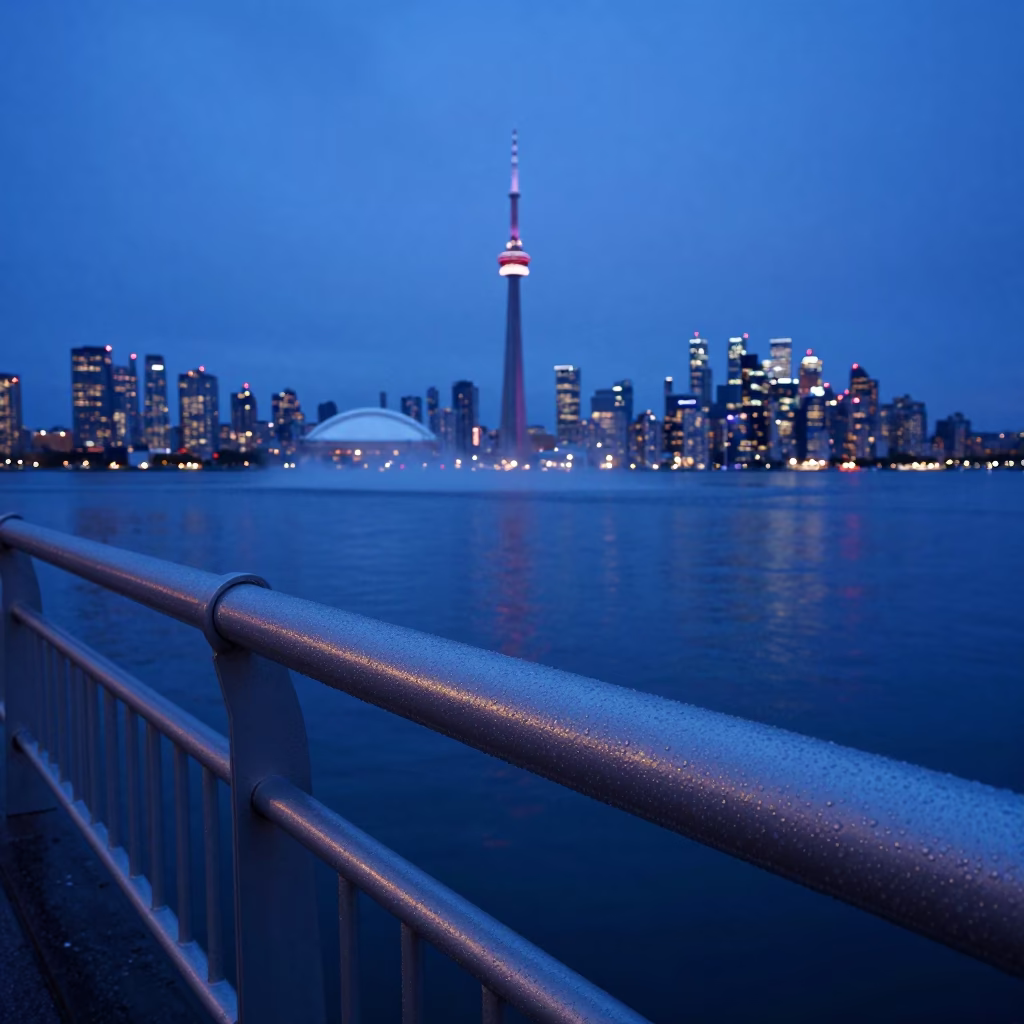 Hour Condensation in Toronto at The Last Blue Light Of Evening in in Toronto, Ontario, Canada