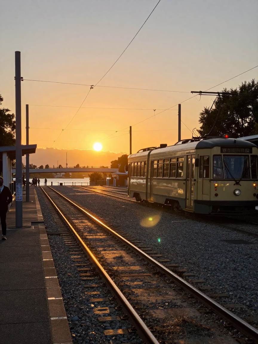 Hour Light in Christchurch at As The Sun Drops Toward The Horizon in in Christchurch, New Zealand