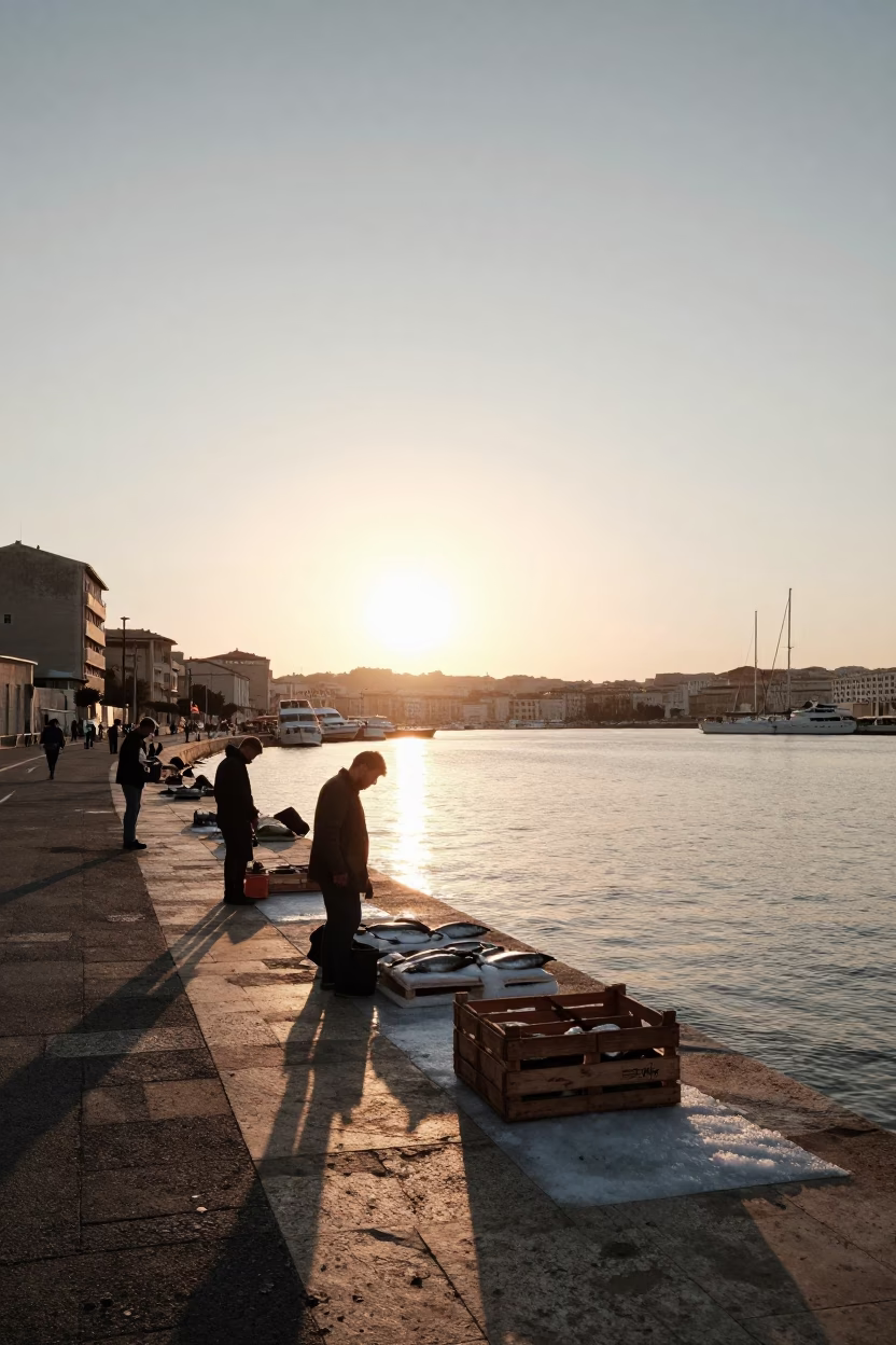 Hour Light in Marseille at As The Sun Drops Toward The Horizon in in Marseille, France