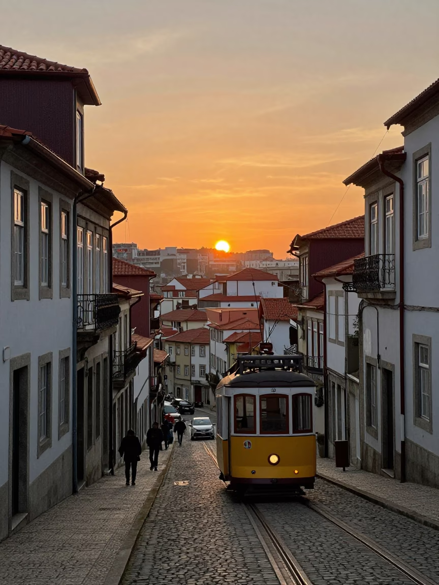 Hour Light in Porto at As The Sun Drops Toward The Horizon in in Porto, Portugal