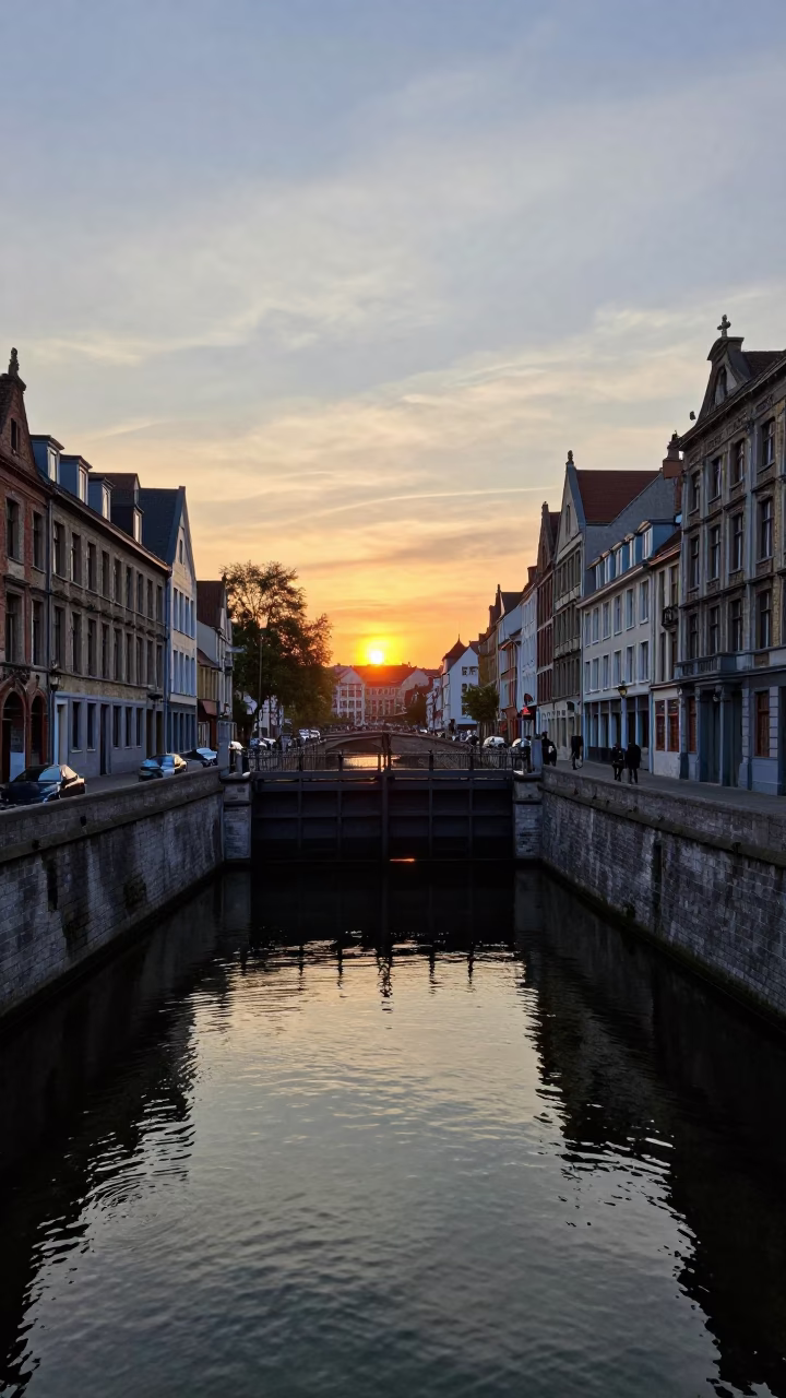 Hour Reflections in Brussels at As The Sun Drops Toward The Horizon in in Brussels, Belgium