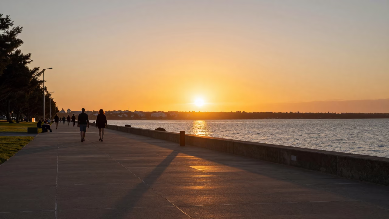 Hour Sunset at As The Sun Drops Toward The Horizon in Perth in in Perth, Western Australia, Australia